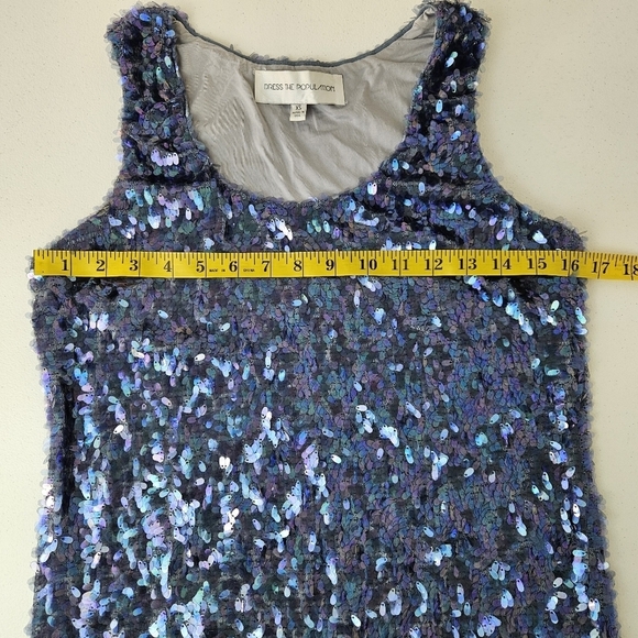 Dress The Population Leah Sequin Blue Iridescent Mini Dress XS - Picture 8 of 10